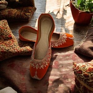 Embroidered Orange Jutti Women's Flats